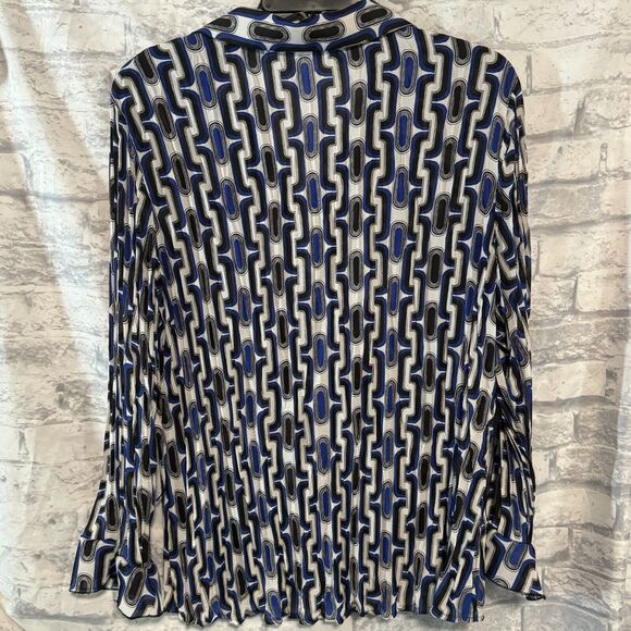 Worthington Blouse Womens XL Blue White Black Accordion Button Front Long Sleeve - Picture 9 of 14